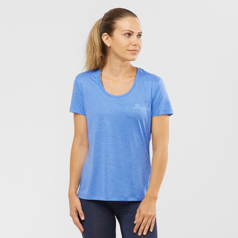 Salomon Israel AGILE - Womens T shirts - Blue (XWMU-02461)